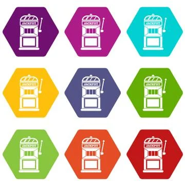 Gamble machine icon set color hexahedron Illustrazione stock