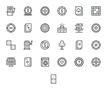 Gambling 64x64 Vector Icon Pack with 25 Regular Line Pixel Aligned Elements Stock Illustration