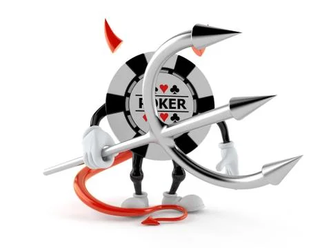 Gambling chip character with devil horns and pitchfork Stock Illustration