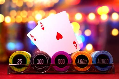 Gambling chips on a gaming table Stock Photos
