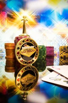 Gambling chips on a gaming table Stock Photos