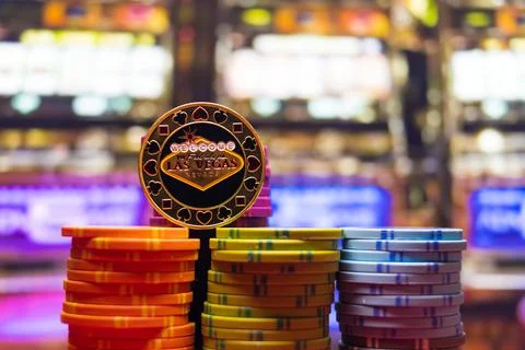 Gambling chips on a gaming table Stock Photos