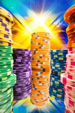 Gambling chips on a gaming table Stock Photos