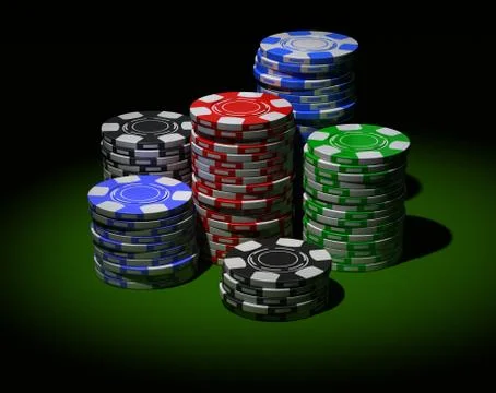 Gambling chips in piles. On black background. Illustrazione stock