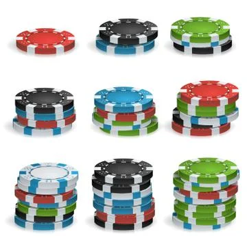 Gambling Chips Stacks Vector. 3D Realistic. Poker Game Chips Isolated On White Stock Illustration
