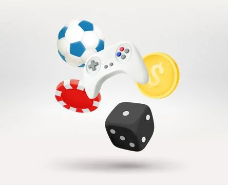 Gambling concept with different game elements. 3d vector illustration Stock Illustration