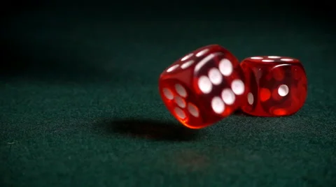 Gambling dice roll on green baize slow motion Stock Footage 61815564