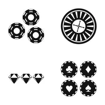 Gambling elements in black and white icons set Illustrazione stock