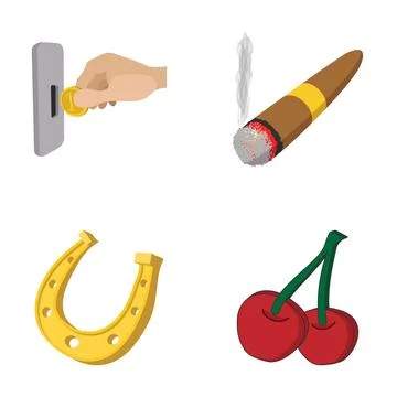 Gambling elements with hand inserting coin, smoking cigar Illustrazione stock