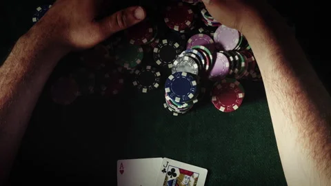 Gambling Game Money Chips and Blackjack Cards Stock Footage 308389972