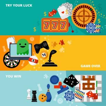 Gambling games flat banners set Stock Illustration