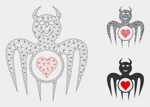 Gambling Happy Devil Vector Mesh 2D Model and Triangle Mosaic Icon イラスト素材