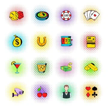 Gambling icons set, comics style Stock-Illustration