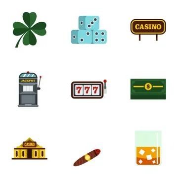 Gambling icons set, flat style Ilustración de archivo