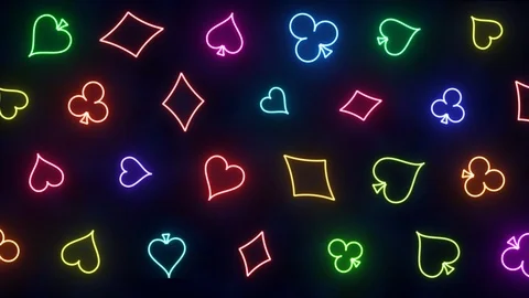 Gambling neon background with pattern from play cards Stock Footage 125742660