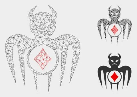 Gambling Spectre Devil Vector Mesh 2D Model and Triangle Mosaic Icon Stock Illustration