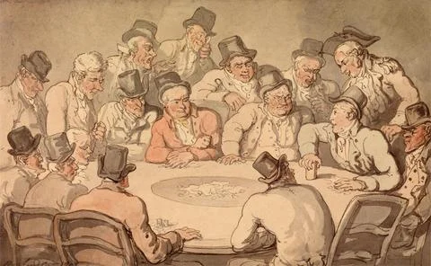 The Gambling Table Men Gambling Playing Cards in an Inn 1801 England Historic イラスト素材
