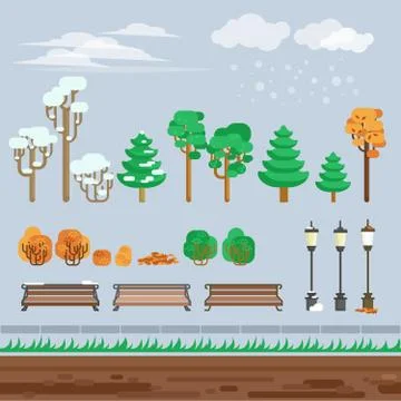 Game 2d  winter landscape park background Ilustración de archivo