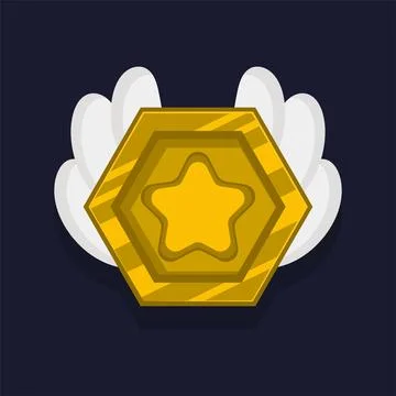 Game achievement badge or rank icon cartoon. Gold award or medal reward. Leve Stock Illustration