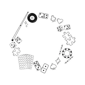 Game and casino elements circle frame. Vector illustration. Stock Illustration