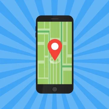 Game Application Concept. Gps Map Navigation with Phone Screen. Vector Illu.. 스톡 일러스트