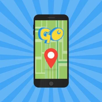 Game Application Concept. Gps Map Navigation with Phone Screen. Vector Illu.. Stockillustratie