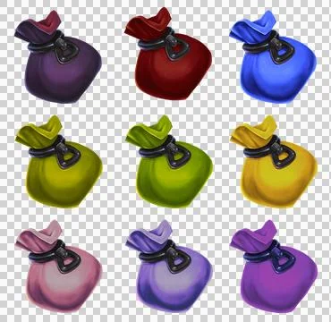 Game art icon Set bag of money realistic 2D graphics cartoon style Illustration