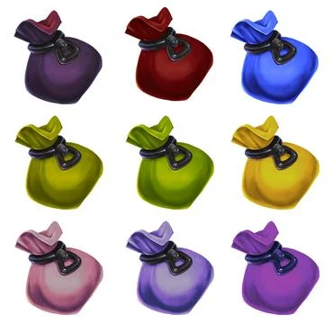 Game art icon Set bag of money realistic 2D graphics cartoon style Illustration
