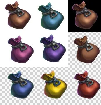 Game art icon Set bag of money realistic 2D graphics cartoon style Illustration