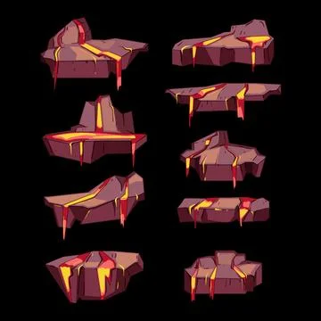 Game assets creating various volcanic rock platforms 스톡 일러스트