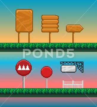 Game assets, pixel art GUI. Stock Illustration