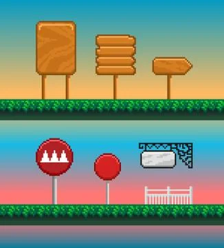 Game assets, pixel art GUI. Stock Illustration