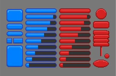 Game assets, pixel art GUI. Stock Illustration
