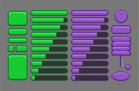 Game assets, pixel art GUI. Stock Illustration