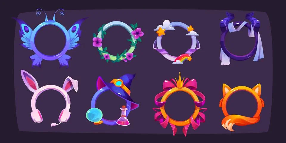 Game avatar frames with fantasy borders イラスト素材