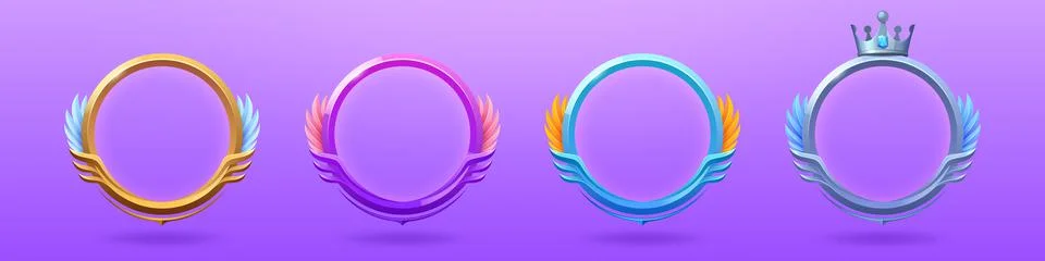 Game avatar frames with feathers and crown Stock Illustration