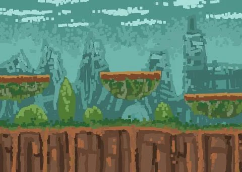 Game background. Concept art. Pixel Art. Painted on a tablet. Stock Illustration