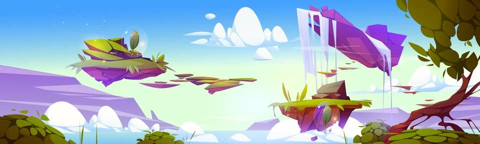 Game background with floating islands 스톡 일러스트