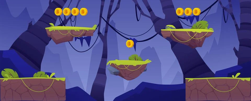 Game background with floating platforms vector illustration Illustrazione stock