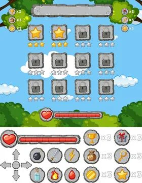 A game background template and elements 스톡 일러스트