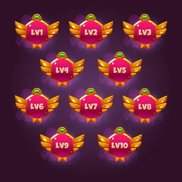 Game badges of level number Stock Illustration