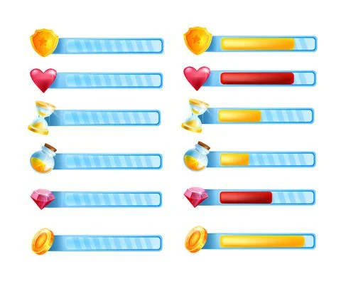 Game bar vector icon set, UI progress energy design kit, mobile app power Illustrazione stock