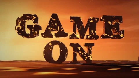 Game On Basalt Letters with Molten Lava Glowing in the Cracks on a Volcanic Stock Footage 341853898