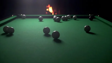 Game of billiards in the darkness on a background of fire Stock Footage 60233399