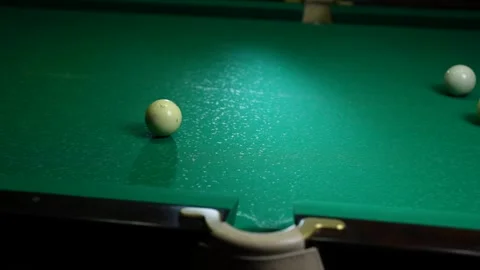 Game of billiards. Top view of cue hitting the white ball into pocket on Video stock 240573200