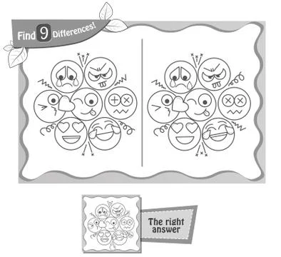 Game black  find 9 differences  emotions Illustrazione stock