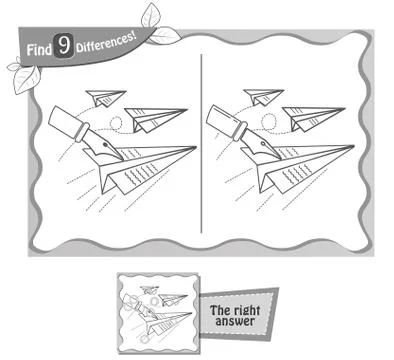Game black  find 9 differences Paper airplane Stock Illustration