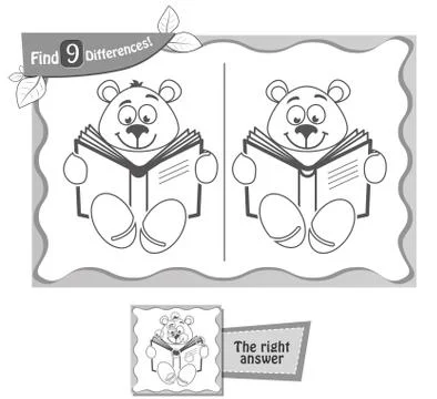 Game black  find 9 differences Teddy bea Stock Illustration
