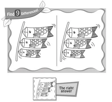 Game black  find 9 differences lanterns fish Stock Illustration