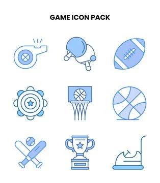 Game Blue Set Icons Pack Stock Illustration